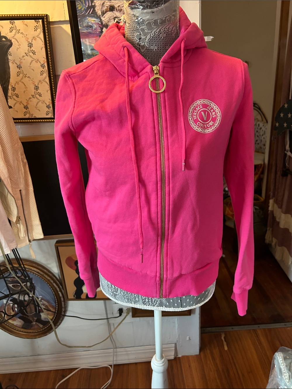 Versace Jeans Collection Hot Pink Hoodie with Silver Logo